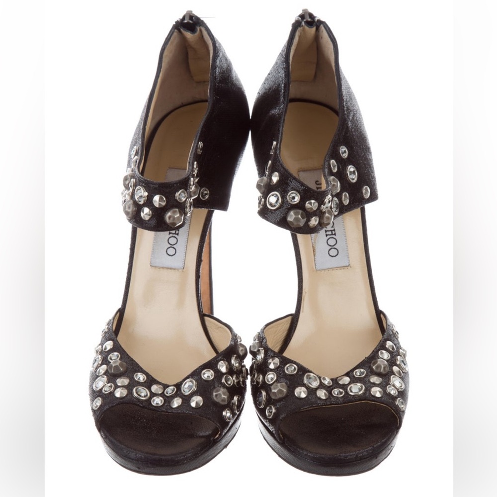 Jimmy Choo Black Studded Nubuck Heels - Picture 4 of 6